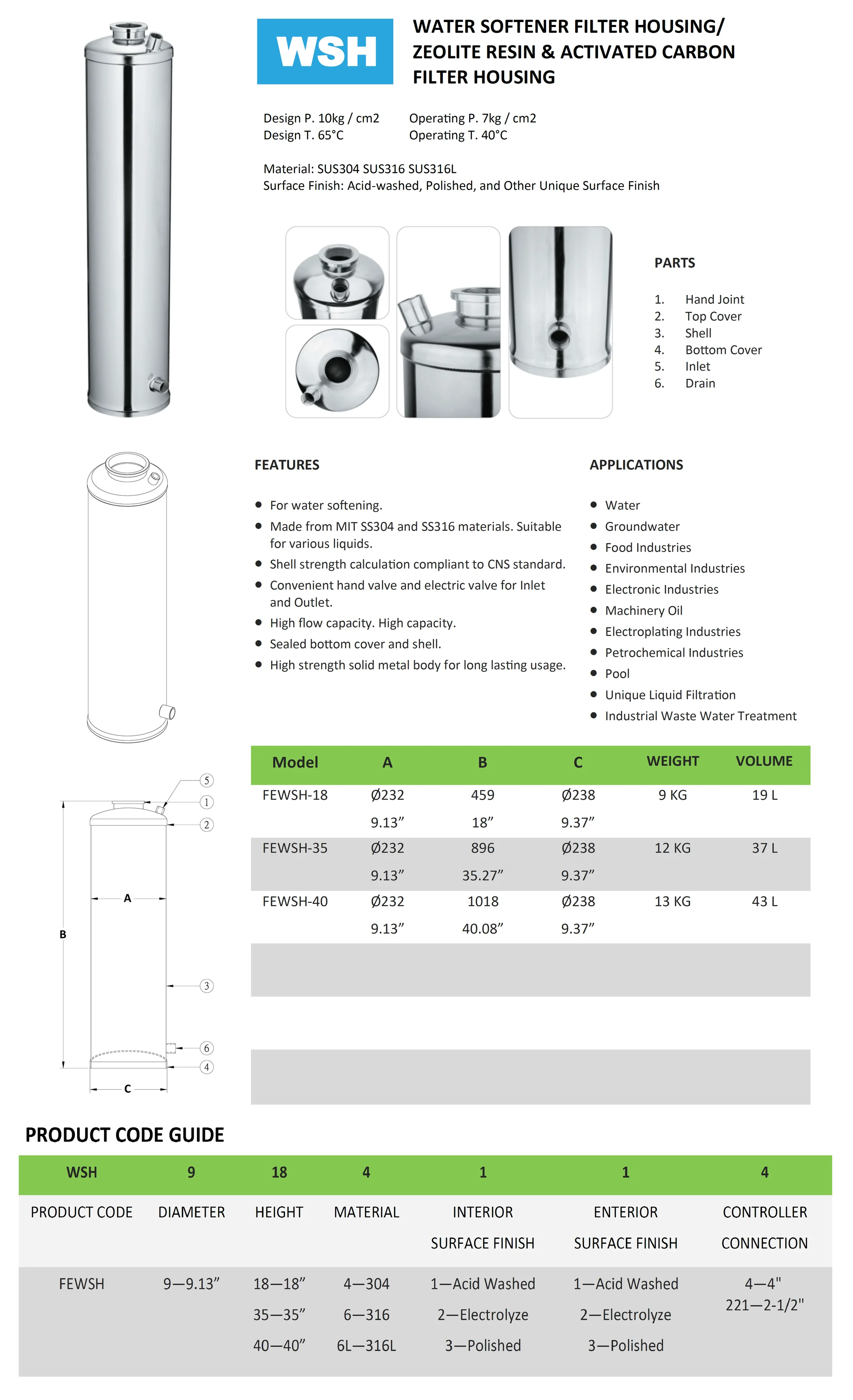 Water Softener Filter Housing / Zeolite Resin & Activated Carbon Filter Housing